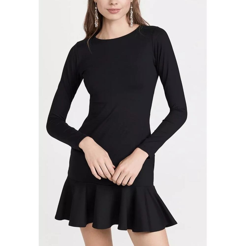 Susana Monaco Navy Blue Ponte Crew Neck Long Sleeve Ruffle Skirt Mini Dress